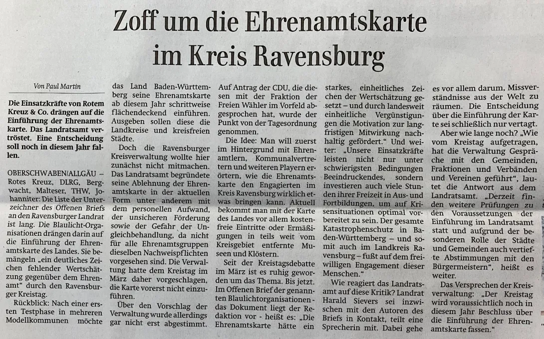 Zoff um die Ehrenamtskarte