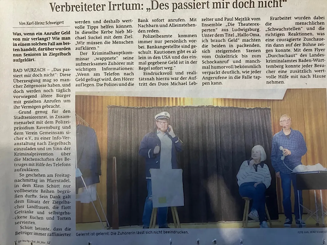 Bild Bühnenstück Prävention Trickbetrug; Kripo RV